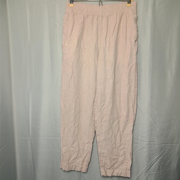 Old Navy Pants - Old Navy Linen Blend Pants Womens S Beige High Rise Straight Comfort Waistband